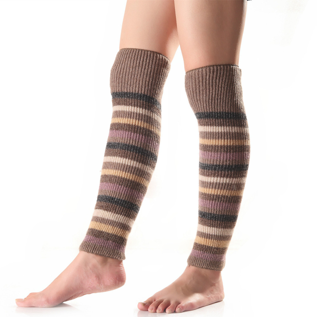Knit Matching Stripe Pile Leg Warmers Winter Bohemian Wool Warm Boot Cover Cuffs
